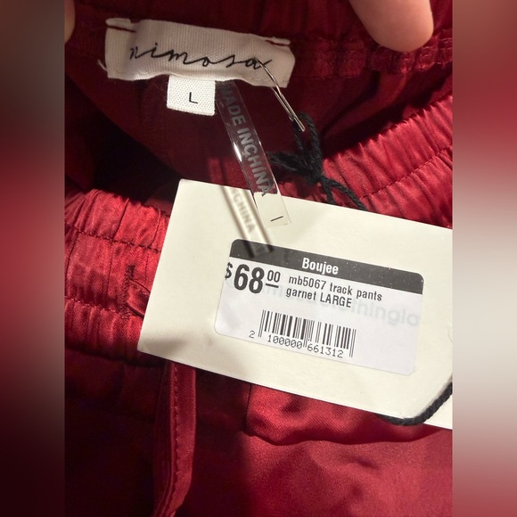 Mimosa Boutique Satin Track Pants Maroon Red‎ Crimson NWT Large - Picture 8 of 9